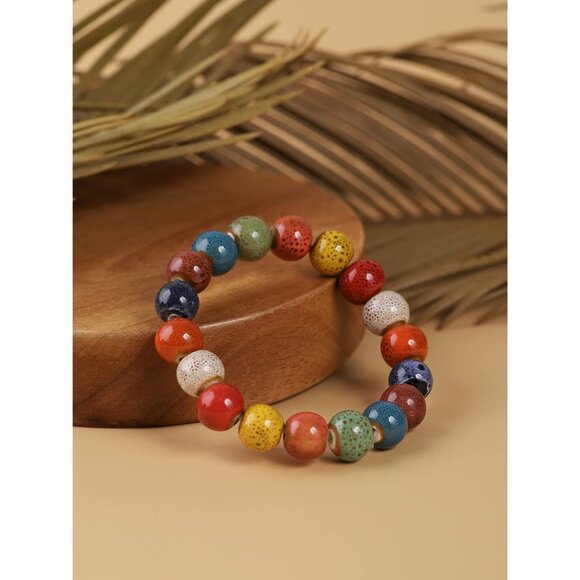 Boho Ceramic Bead Stretch Bracelet Colorful Festival Jewelry Gift Women - Picture 2 of 5